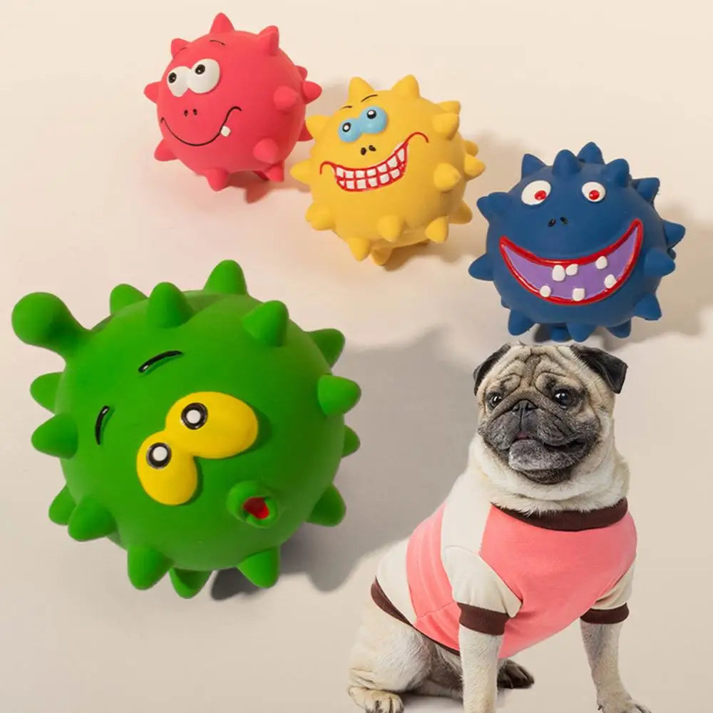 Latex Squeak Balls for Dogs Smile Face Latex Teething Chew Toys Fetch Play Balls for Medium Large & Small Dogs Interactive Dog